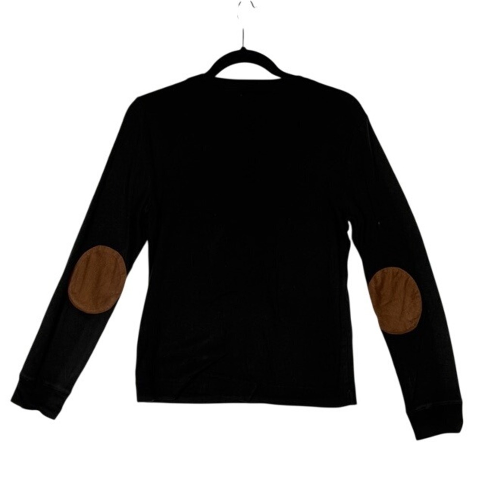 Lauren Jeans Co Ralph Lauren Black Cotton Top Suede Elbow Patch Zip Shoulder‎ L - Picture 2 of 10